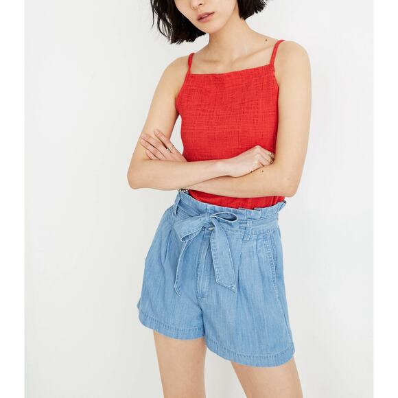 Madewell Pants - MADEWELL Denim Paperbag Short Womens 6 Blue Lightweight Lyocell Belted Pleated